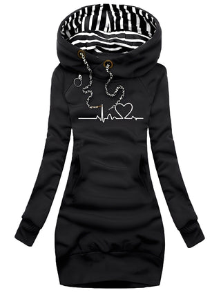 Roxanne - Abito in maglia casual stampato con cappuccio per donne