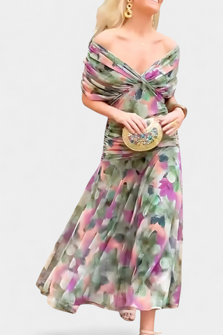 Amarra™ – Abito Lungo Elegante in Chiffon Drappeggiato