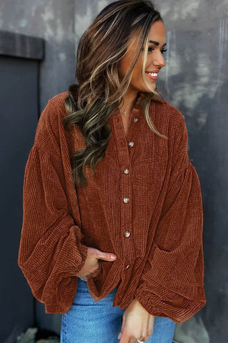 Mai - Blusa in velluto a coste con maniche a sbuffo moda donna
