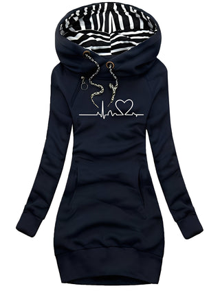 Roxanne - Abito in maglia casual stampato con cappuccio per donne