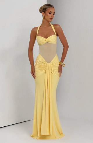 Elettra™ | Abito Lungo Halter con Drappeggio Scultoreo