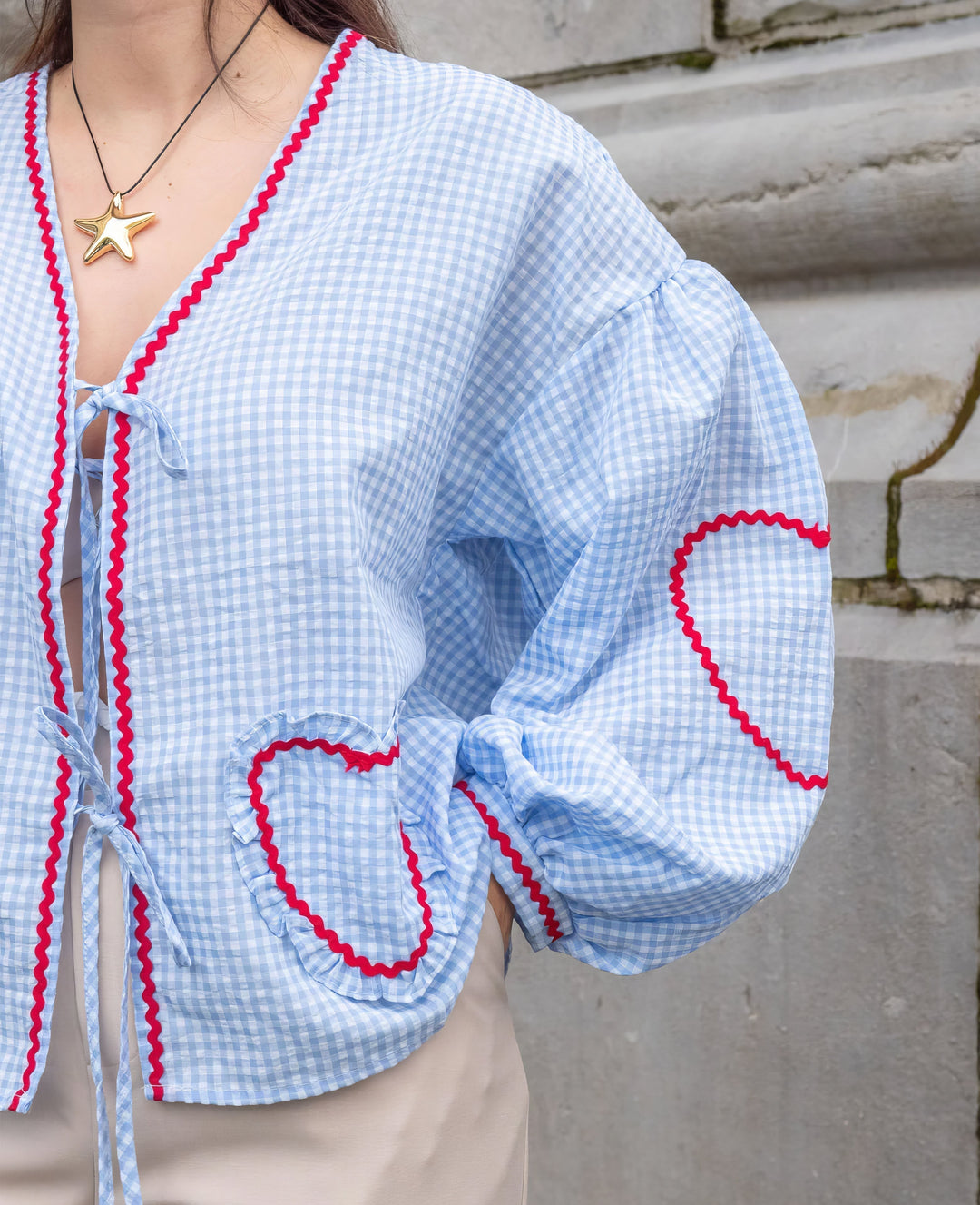 Claudia – Blusa Gingham con Fiocco