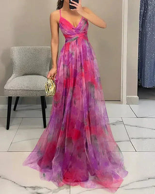 Gwendolyn - Elegante Abito Lungo con Stampa Floreale Donna