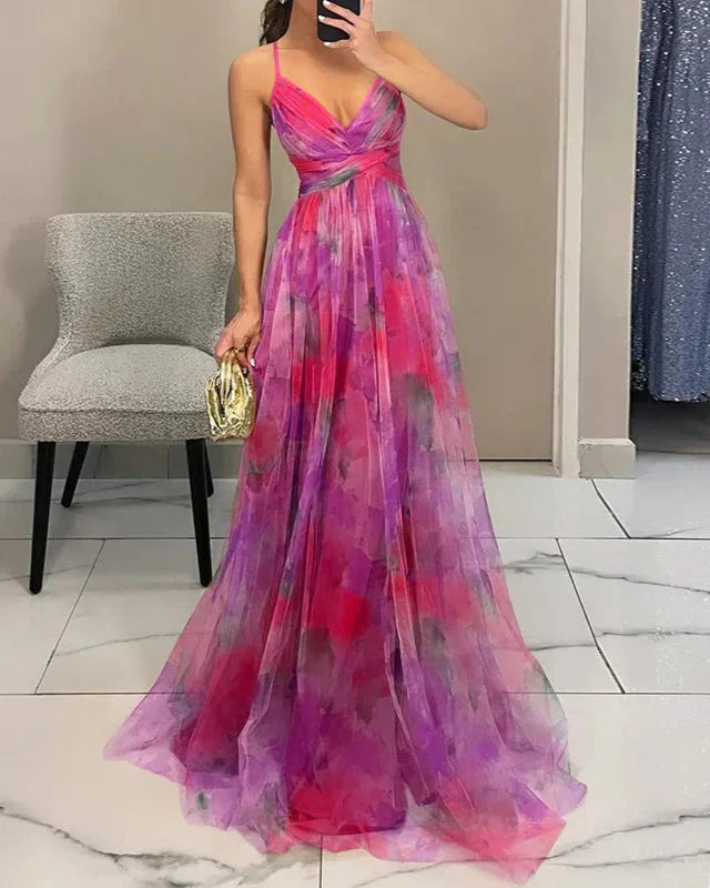 Gwendolyn - Elegante Abito Lungo con Stampa Floreale Donna