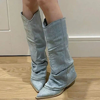 Estrid - Stivali alti al ginocchio in denim per donne