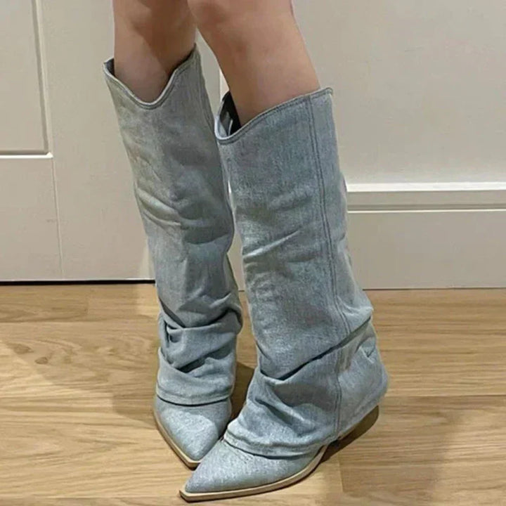 Estrid - Stivali alti al ginocchio in denim per donne
