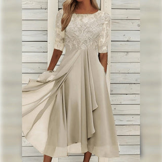 Yara - Elegante Midi Abito in Pizzo e Chiffon