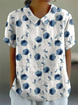 Shira - Elegante camicia da donna in lino con stampa di pesci