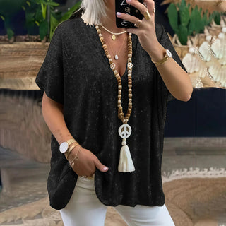 Paola - Maglietta con paillettes e scollo a V