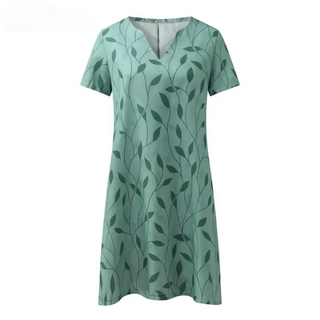 Melody - Mini Abito Donna Motivo Foglie Manica Corta