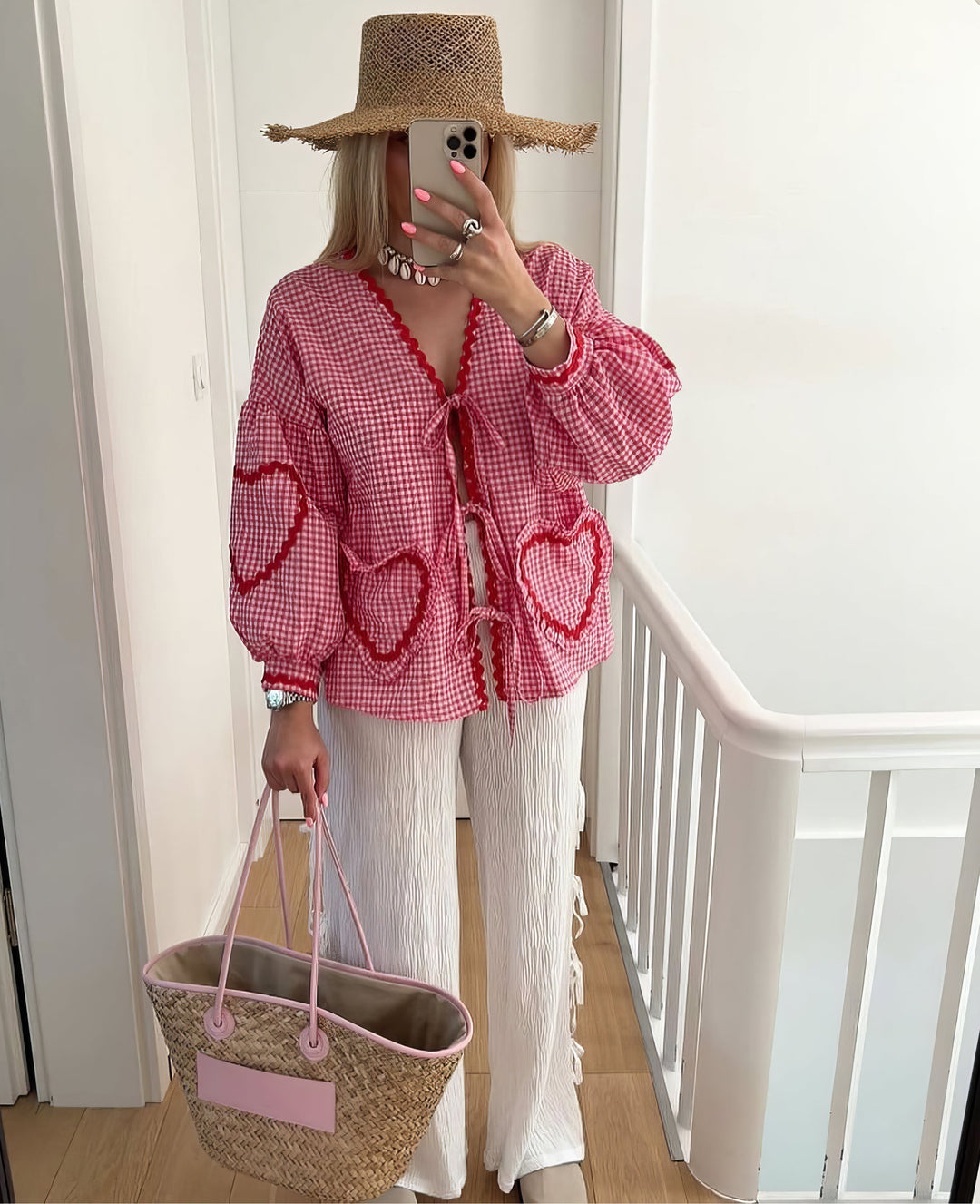 Claudia – Blusa Gingham con Fiocco