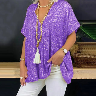Paola - Maglietta con paillettes e scollo a V